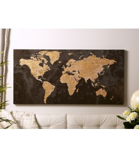 Cuadro mapa del mundo dorado y negro