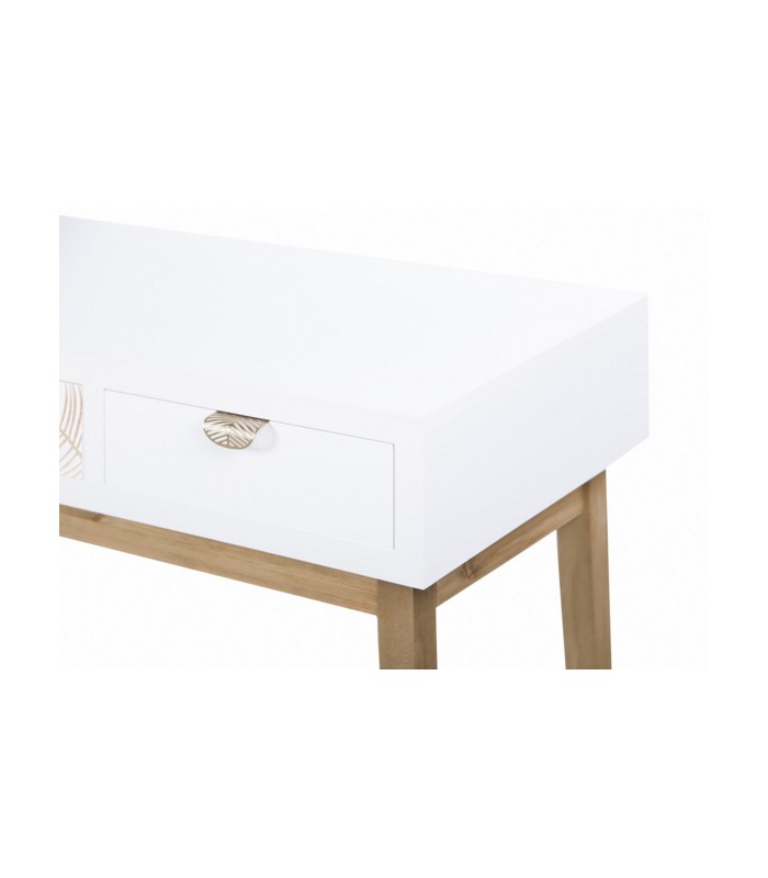 Consola madera con 3 cajones blanca dorada 1 cajón cristal 110x30x78 Mod.  68029