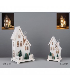Casa de navidad madera blanca con luz