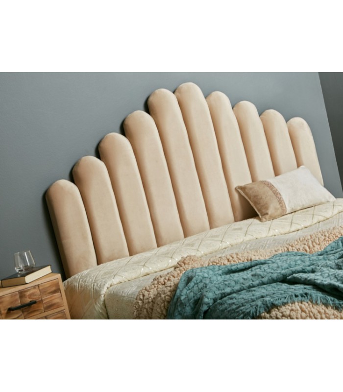 haz Cuidar ensillar Ariel cabecero de cama capitone tapizado en tela terciopelo beige